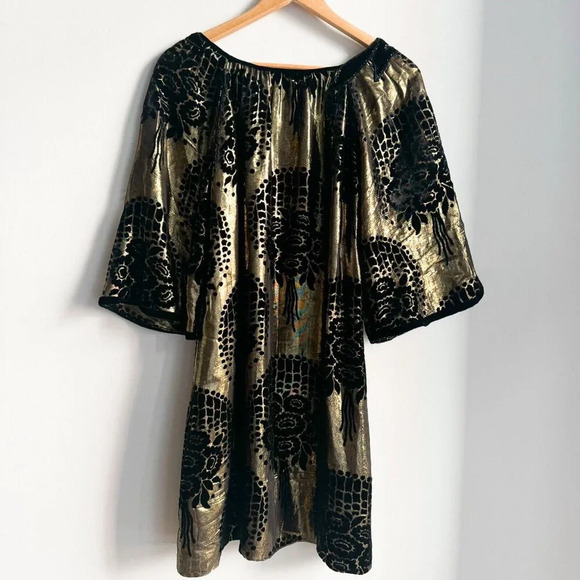BCBG Runway Gold Metallic Flocked Velvet Floral Mini Dress S - Picture 6 of 8